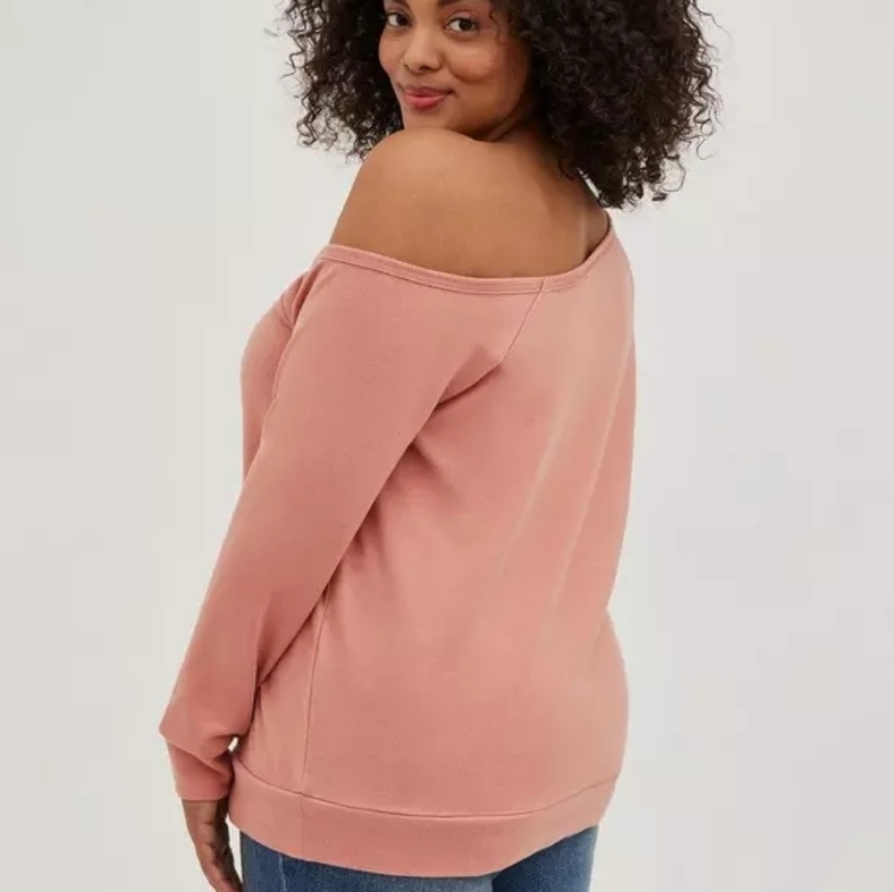 #TorridStrong Off-Shoulder Sweatshirt - French Terry Maya Angelou Rose Pink - Picture 5 of 16